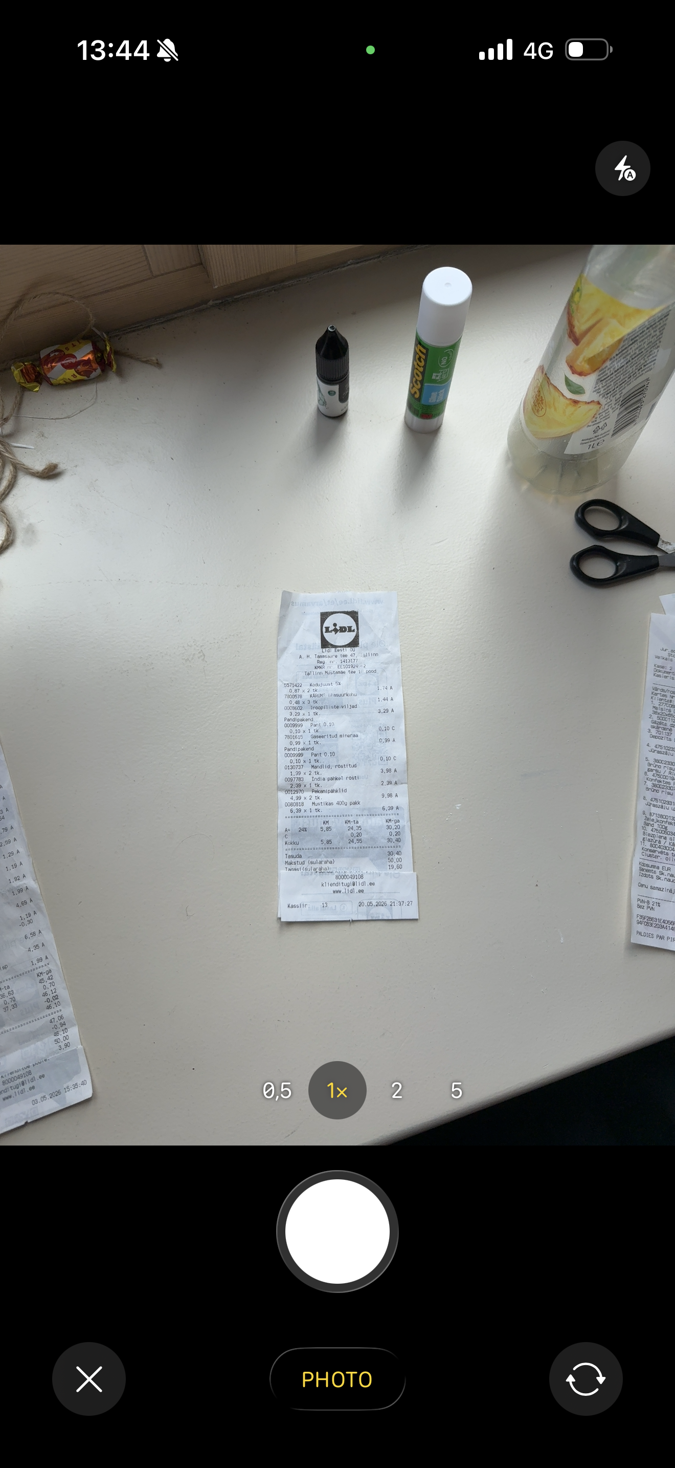 Taking a photo of a receipt